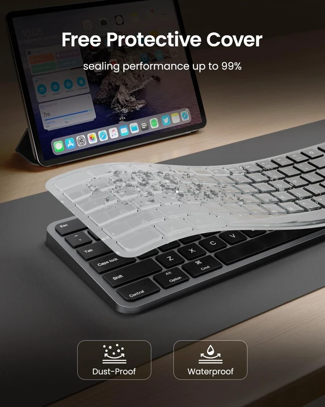Alt view image 7 of 7 - ProtoArc K100-A Backlit Wireless Bluetooth Keyboard for Mac, Space Gray | Full-Size Mac Layout with Numeric Keypad, 3-Level White Led Backlight, 3-Device Bluetooth, Rechargeable Keyboard, No USB