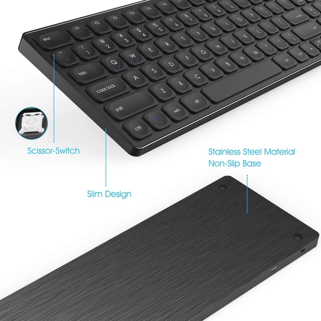 Alt view image 3 of 7 - PINKCAT Wireless Keyboard, Rechargeable Bluetooth Keyboard, Slim Ergonomic Keyboard for Computer Windows PC Desktop Notebook Laptop, Stainless Steel Metal Build - (Metal Black)