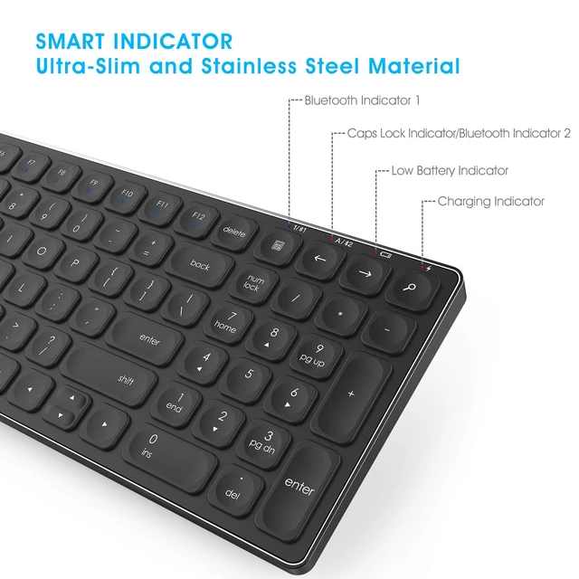 Alt view image 2 of 7 - PINKCAT Wireless Keyboard, Rechargeable Bluetooth Keyboard, Slim Ergonomic Keyboard for Computer Windows PC Desktop Notebook Laptop, Stainless Steel Metal Build - (Metal Black)