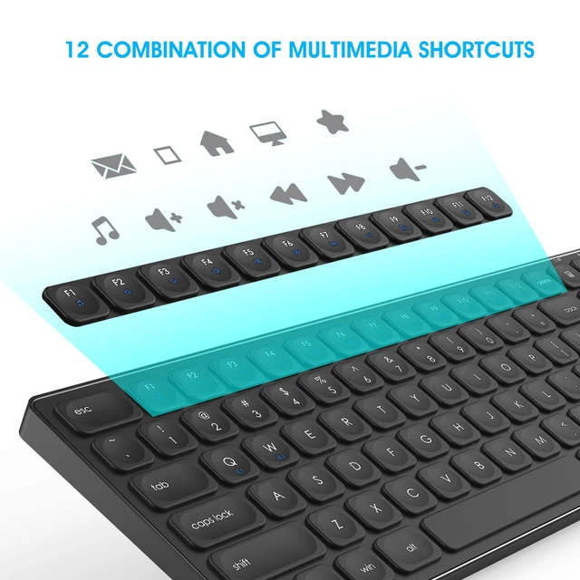 Alt view image 5 of 7 - PINKCAT Wireless Keyboard, Rechargeable Bluetooth Keyboard, Slim Ergonomic Keyboard for Computer Windows PC Desktop Notebook Laptop, Stainless Steel Metal Build - (Metal Black)