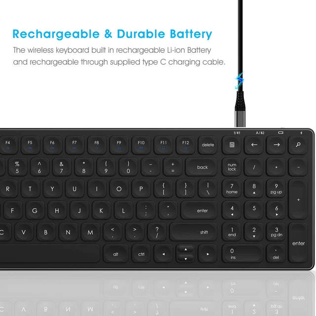 Alt view image 4 of 7 - PINKCAT Wireless Keyboard, Rechargeable Bluetooth Keyboard, Slim Ergonomic Keyboard for Computer Windows PC Desktop Notebook Laptop, Stainless Steel Metal Build - (Metal Black)