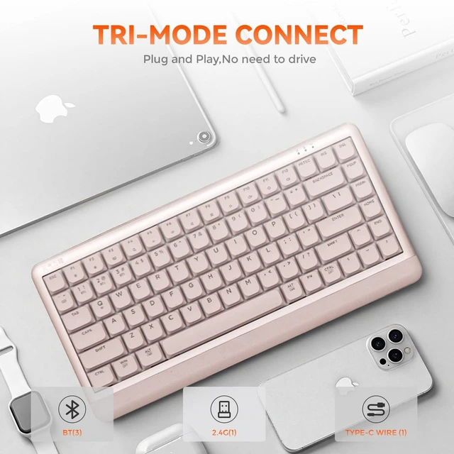 Alt view image 5 of 7 - DAREU Low Profile Keyboard,84 Keys Mac Keyboard,Programmable Keys Keyboards | Hot Swappable Wireless Computer Keyboard RGB Backlit, Gasket Mounted, Support Bt / 2.4GHz / USB-C for Windows Mac (Pink)