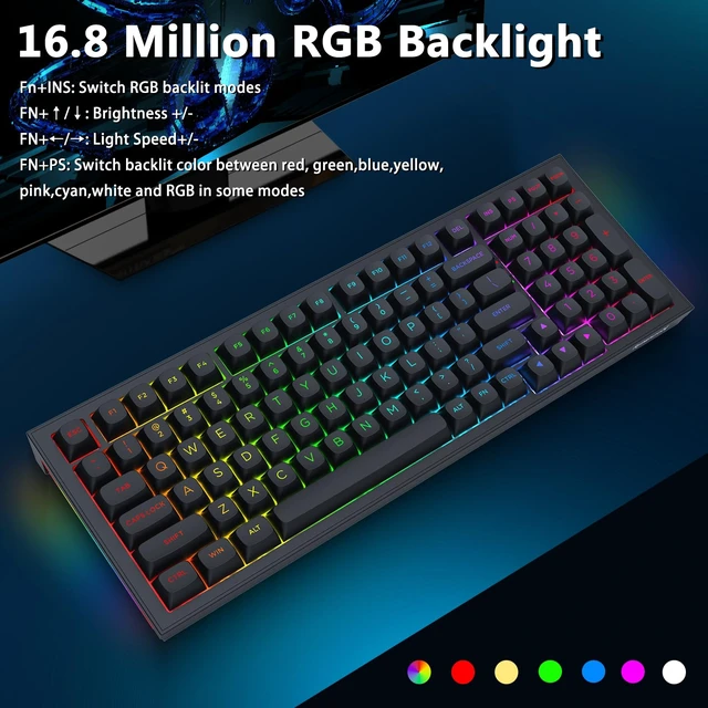 Alt view image 6 of 7 - Redragon K723 Wireless Mechanical Gaming Keyboard, Creamy Switches, Black | Bluetooth/2.4G/USB-C Wired, RGB Backlit, Hot Swappable Pre-lubed, 96% Custom Gasket Structure for PC/Mac/PS/Xbox