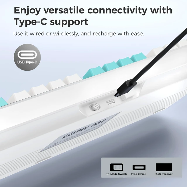 Alt view image 3 of 7 - LUMI101 Wireless Mechanical Keyboard,Full-size Keyboard With Numeric Keypad | Tri-Mode BT5.0/2.4GHz/USB-C Hot Swappable Custom Keyboard,RGB Backlit Computer Gaming Keyboards for PC/Tablet/PS/Xbox(Blue