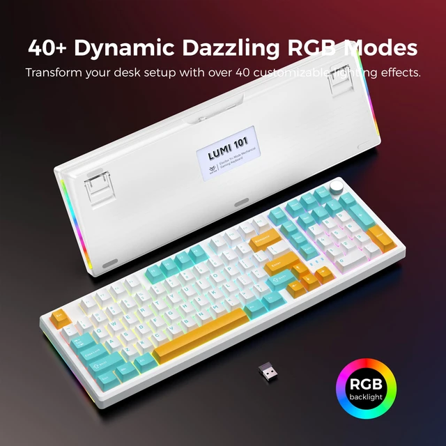 Alt view image 5 of 7 - LUMI101 Wireless Mechanical Keyboard,Full-size Keyboard With Numeric Keypad | Tri-Mode BT5.0/2.4GHz/USB-C Hot Swappable Custom Keyboard,RGB Backlit Computer Gaming Keyboards for PC/Tablet/PS/Xbox(Blue