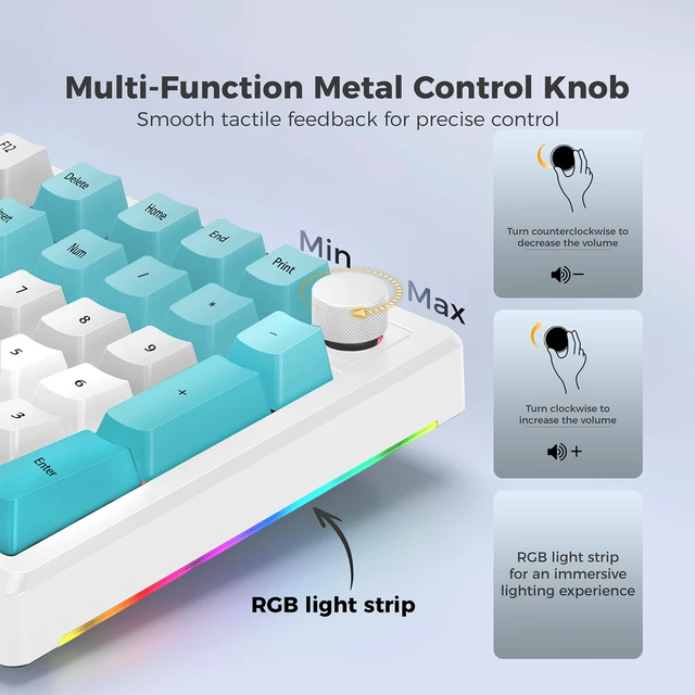 Alt view image 4 of 7 - LUMI101 Wireless Mechanical Keyboard,Full-size Keyboard With Numeric Keypad | Tri-Mode BT5.0/2.4GHz/USB-C Hot Swappable Custom Keyboard,RGB Backlit Computer Gaming Keyboards for PC/Tablet/PS/Xbox(Blue