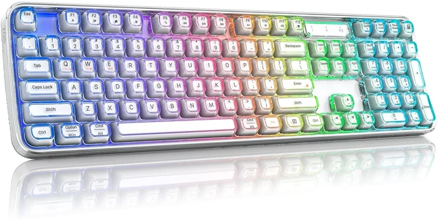 Main image of MOFII Clear Curved Ergonomic Wireless Keyboard, Tri-Mode BT5.0/2.4G/USB-C | RGB Backlit, Rechargeable, Full-Size Computer Keyboards for Laptop/PC/Desktop/iPad/Smartphone/Smart TV, White