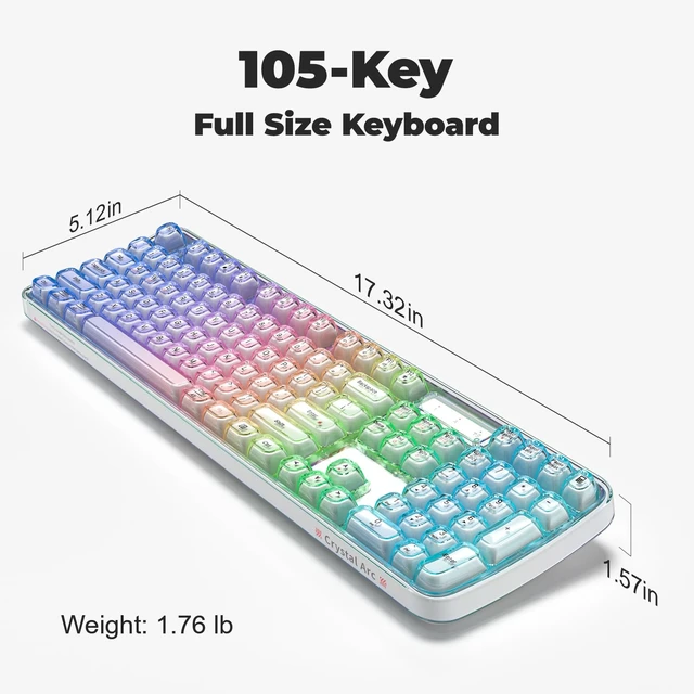 Alt view image 7 of 7 - MOFII Clear Curved Ergonomic Wireless Keyboard, Tri-Mode BT5.0/2.4G/USB-C | RGB Backlit, Rechargeable, Full-Size Computer Keyboards for Laptop/PC/Desktop/iPad/Smartphone/Smart TV, White