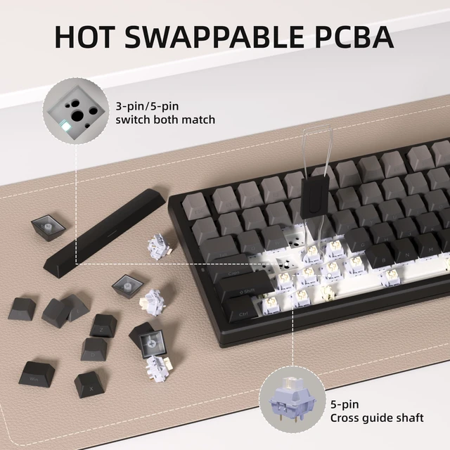 Alt view image 3 of 5 - KEYCOOL Y98 Wireless Gaming Keyboard Red RGB Triple Mode Hot Swappable Mechanical Keypad Gasket Creamy Custom Keyboards Full Keyboards Quiet White Switch for Win/MAC