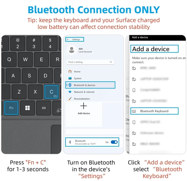 Alt view image 5 of 7 - Keyboard for Microsoft Surface Pro 7/7+/6/5/4/3 (12.3 Inch ONLY), Bluetooth | Wireless Type Cover with Trackpad, USB-C Rechargeable ONLY (Not Magnetic Charging), 7-Color Backlit, Portable