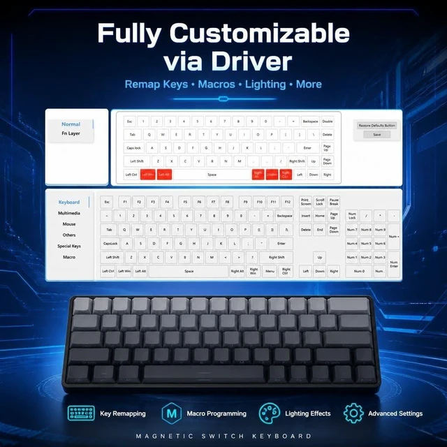 Alt view image 3 of 7 - SOTRUST S68 Magnetic Switch Keyboard Hot-swappable keycaps Switch Puller Included8000Hz Polling Rate0.2ms Latency Wried White Topographic Pattern