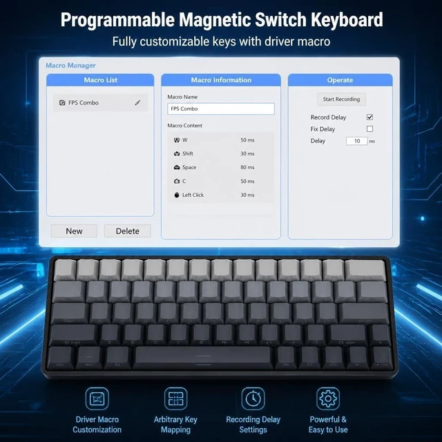 Alt view image 7 of 7 - SOTRUST S68 Magnetic Switch Keyboard Hot-swappable keycaps Switch Puller Included8000Hz Polling Rate0.2ms Latency Wried White Topographic Pattern