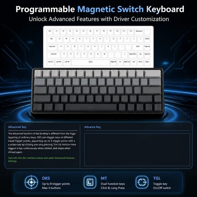 Alt view image 6 of 7 - SOTRUST S68 Magnetic Switch Keyboard Hot-swappable keycaps Switch Puller Included8000Hz Polling Rate0.2ms Latency Wried White Topographic Pattern