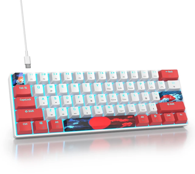 Main image of surmen 60% Wired Mechanical Gaming Keyboard, 61 Keys Backlit Ultra-Compact Mini Office Keyboard 60 Percemt with Linear Red Switch for PC/Mac Gamer, Typist (61 Red White)
