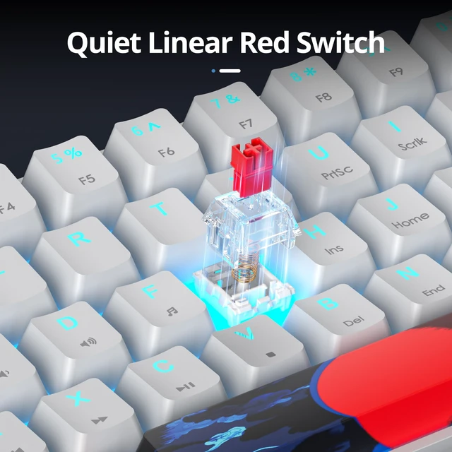 Alt view image 2 of 6 - surmen 60% Wired Mechanical Gaming Keyboard, 61 Keys Backlit Ultra-Compact Mini Office Keyboard 60 Percemt with Linear Red Switch for PC/Mac Gamer, Typist (61 Red White)