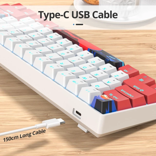 Alt view image 4 of 6 - surmen 60% Wired Mechanical Gaming Keyboard, 61 Keys Backlit Ultra-Compact Mini Office Keyboard 60 Percemt with Linear Red Switch for PC/Mac Gamer, Typist (61 Red White)