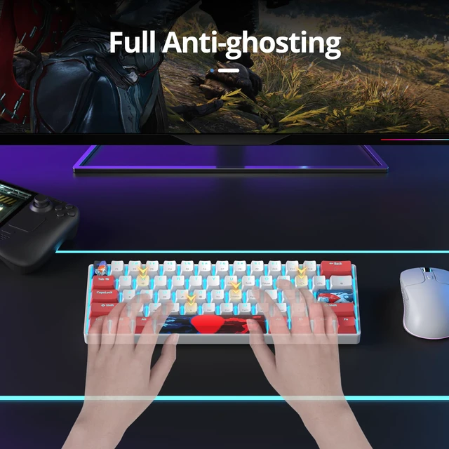 Alt view image 5 of 6 - surmen 60% Wired Mechanical Gaming Keyboard, 61 Keys Backlit Ultra-Compact Mini Office Keyboard 60 Percemt with Linear Red Switch for PC/Mac Gamer, Typist (61 Red White)