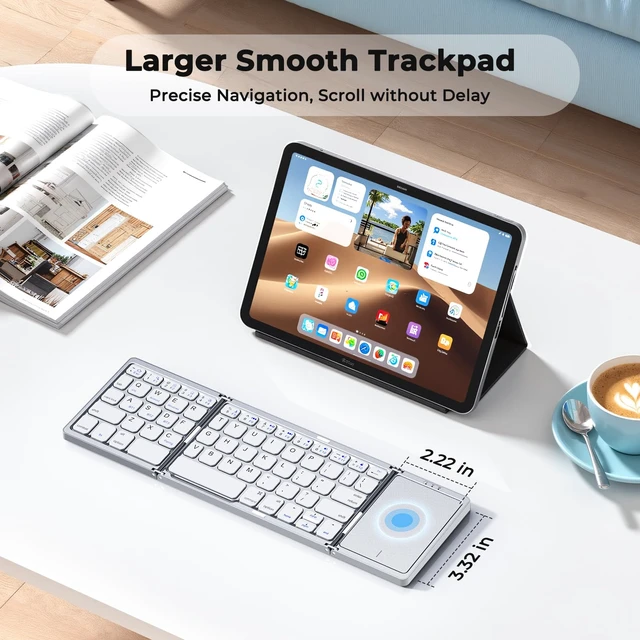 Alt view image 2 of 7 - MEETION Foldable Bluetooth Keyboard with Touchpad, Slim Portable White