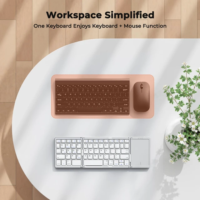 Alt view image 4 of 7 - MEETION Foldable Bluetooth Keyboard with Touchpad, Slim Portable White