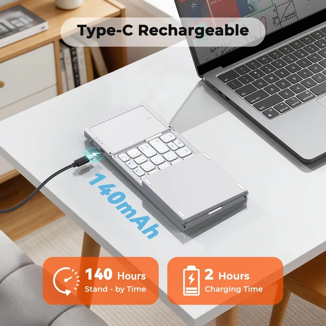 Alt view image 5 of 7 - MEETION Foldable Bluetooth Keyboard with Touchpad, Slim Portable White