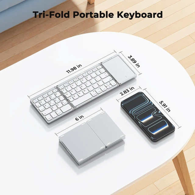 Alt view image 6 of 7 - MEETION Foldable Bluetooth Keyboard with Touchpad, Slim Portable White