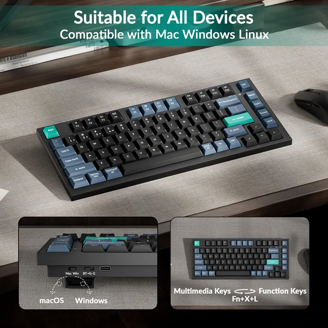 Alt view image 7 of 7 - Keychron B31 Wireless Silent Keyboard, 75% Layout Quiet Typing | 2.4 GHz/Bluetooth 5.2/USB-C Wired, Launcher Customizable Programmable, Ergonomic Support, Compatible for Mac Windows Linux