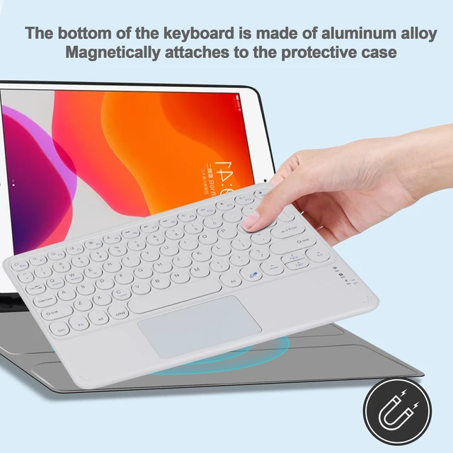 Alt view image 3 of 7 - Thanice Wireless Keyboard with Touchpad, Ultra-Slim Portable Rechargeable Bluetooth Keyboard, Ipad & Android Windows Device Compatible (White)