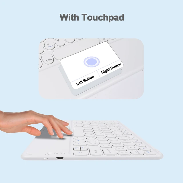 Alt view image 4 of 7 - Thanice Wireless Keyboard with Touchpad, Ultra-Slim Portable Rechargeable Bluetooth Keyboard, Ipad & Android Windows Device Compatible (White)