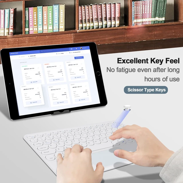 Alt view image 6 of 7 - Thanice Wireless Keyboard with Touchpad, Ultra-Slim Portable Rechargeable Bluetooth Keyboard, Ipad & Android Windows Device Compatible (White)