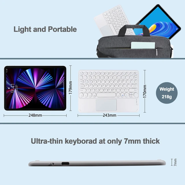 Alt view image 5 of 7 - Thanice Wireless Keyboard with Touchpad, Ultra-Slim Portable Rechargeable Bluetooth Keyboard, Ipad & Android Windows Device Compatible (White)