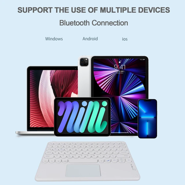 Alt view image 7 of 7 - Thanice Wireless Keyboard with Touchpad, Ultra-Slim Portable Rechargeable Bluetooth Keyboard, Ipad & Android Windows Device Compatible (White)
