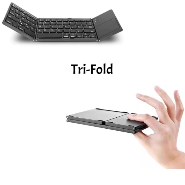 Alt view image 7 of 7 - Foldable Bluetooth Keyborad with Touchpad,Small Tri-Folding Travel Mini Compact Wireless Portable Keyboard for PC Laptop iPad Tablets Smartphone Universal Android Windows iOS, Sync Up to 3 Devices