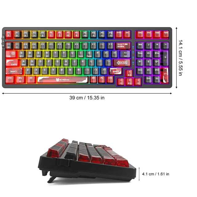 Alt view image 2 of 7 - Qisan Wireless/Wired Mechanical Keyboard, Triple Mode 2.4G/USB-C/BT Gaming Keyboard, 100 Keys US Layout RGB Backlit, Rechargeable Wired Keyboard Red & Black Combo Color
