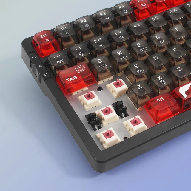 Alt view image 6 of 7 - Qisan Wireless/Wired Mechanical Keyboard, Triple Mode 2.4G/USB-C/BT Gaming Keyboard, 100 Keys US Layout RGB Backlit, Rechargeable Wired Keyboard Red & Black Combo Color