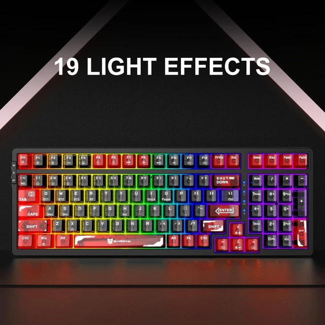 Alt view image 5 of 7 - Qisan Wireless/Wired Mechanical Keyboard, Triple Mode 2.4G/USB-C/BT Gaming Keyboard, 100 Keys US Layout RGB Backlit, Rechargeable Wired Keyboard Red & Black Combo Color