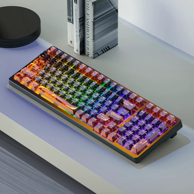 Alt view image 3 of 7 - Qisan Wireless/Wired Mechanical Keyboard, Triple Mode 2.4G/USB-C/BT Gaming Keyboard, 100 Keys US Layout RGB Backlit, Rechargeable Wired Keyboard Red & Black Combo Color