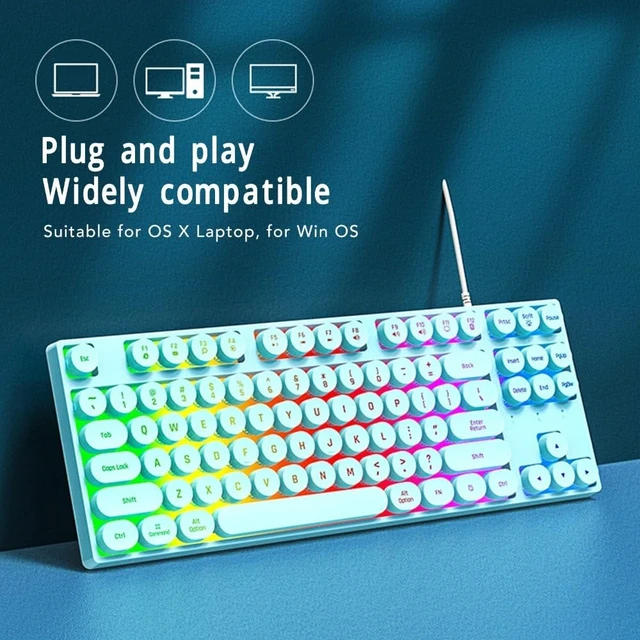 Alt view image 3 of 6 - Anu Limen 87-Key Round Mechanical Gaming Keyboard Ergonomic Wired USB Keyboard with Colorful Backlit for PC & Laptop,Compact Design 14x5.12x1.38 in(Blue)
