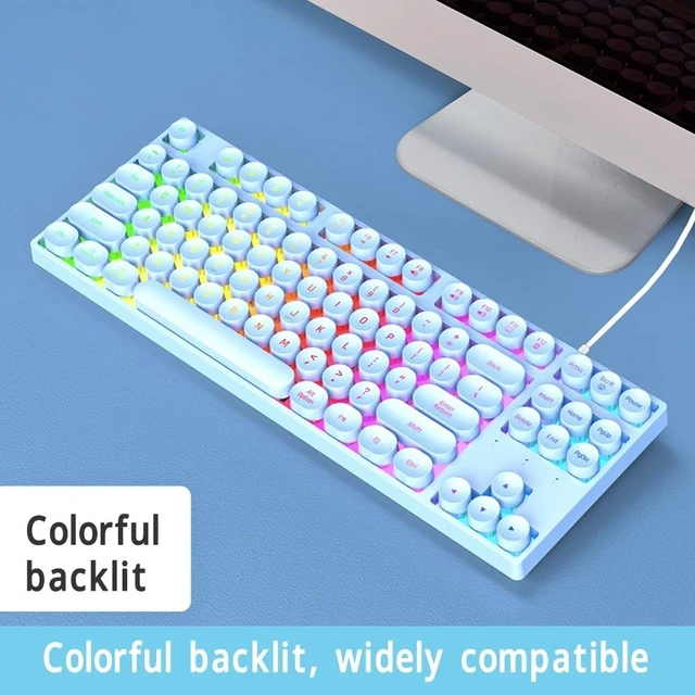 Alt view image 4 of 6 - Anu Limen 87-Key Round Mechanical Gaming Keyboard Ergonomic Wired USB Keyboard with Colorful Backlit for PC & Laptop,Compact Design 14x5.12x1.38 in(Blue)