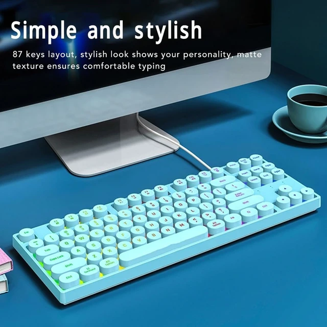 Alt view image 6 of 6 - Anu Limen 87-Key Round Mechanical Gaming Keyboard Ergonomic Wired USB Keyboard with Colorful Backlit for PC & Laptop,Compact Design 14x5.12x1.38 in(Blue)