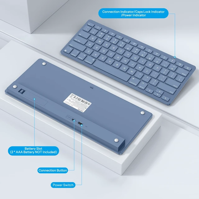 Alt view image 4 of 7 - OMOTON Wireless Keyboard for Mac, Bluetooth Stable, No Numpad, Travel Size | macOS Hotkeys, AAA Battery Powered, Compact Portable for Coffee Shop Office, Ergonomic for MacBook Pro/Air/Neo/iMac, Blue