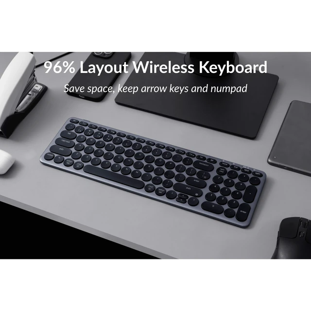 Alt view image 2 of 7 - Keychron B4 Pro Ultra-Slim 96% Wireless Keyboard, Bluetooth/2.4 GHz/Wired Connection Keyboard with Numpad, Launcher, Up to 300 Hours Battery Compatible with Mac Windows Linux - Space Gray