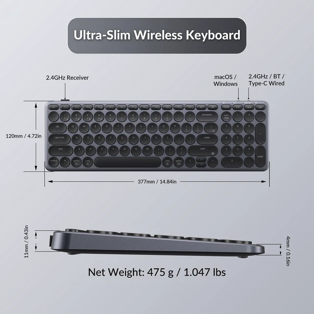Alt view image 7 of 7 - Keychron B4 Pro Ultra-Slim 96% Wireless Keyboard, Bluetooth/2.4 GHz/Wired Connection Keyboard with Numpad, Launcher, Up to 300 Hours Battery Compatible with Mac Windows Linux - Space Gray