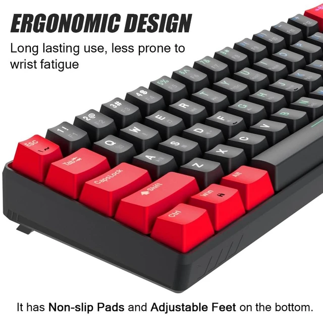 Alt view image 4 of 5 - abucow 60% Mechanical Gaming Keyboard Black Switch Wired Compact Keyboard Anti-Ghosting No-Conflict 61 Swappable keycaps Ergonomic Design for Windows/Mac (Red-Black)