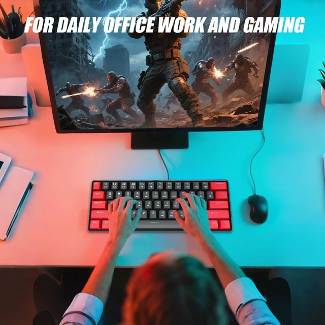 Alt view image 5 of 5 - abucow 60% Mechanical Gaming Keyboard Black Switch Wired Compact Keyboard Anti-Ghosting No-Conflict 61 Swappable keycaps Ergonomic Design for Windows/Mac (Red-Black)