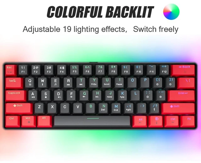 Alt view image 2 of 5 - abucow 60% Mechanical Gaming Keyboard Black Switch Wired Compact Keyboard Anti-Ghosting No-Conflict 61 Swappable keycaps Ergonomic Design for Windows/Mac (Red-Black)