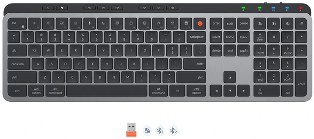 Main image of MEETION K9990 Bluetooth Wireless Keyboard, Slim Quiet Rechargeable, Black | Low-profile scissor switch keys with quiet typing, 3-device switching via 2.4G & Bluetooth, full-size design, Windows/Mac