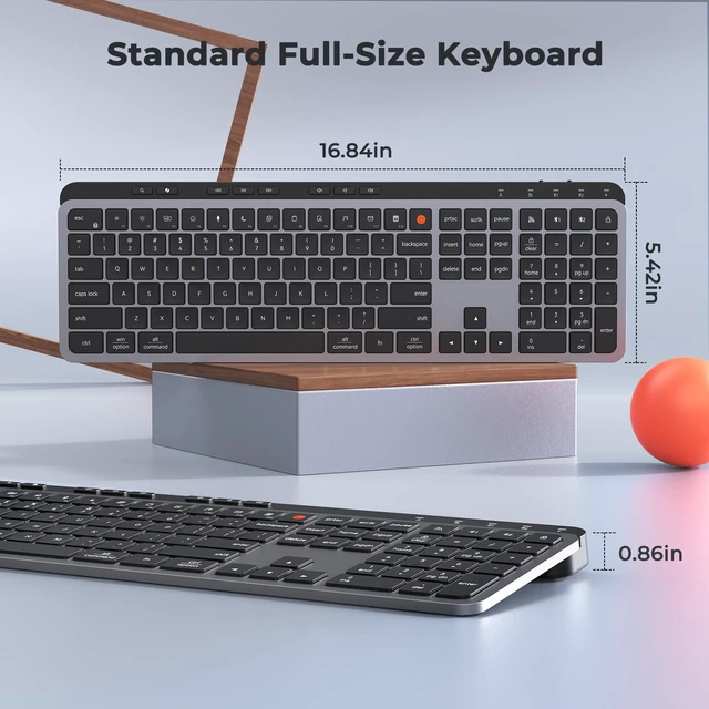 Alt view image 6 of 7 - MEETION K9990 Bluetooth Wireless Keyboard, Slim Quiet Rechargeable, Black | Low-profile scissor switch keys with quiet typing, 3-device switching via 2.4G & Bluetooth, full-size design, Windows/Mac