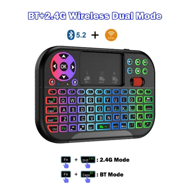 Alt view image 3 of 7 - Mini Bluetooth Keyboard with Touchpad,Blacklit Portable Dual Mode(2.4G Wireless+BT) Keyboard Mouse Combo,Rechargable Handheld Remote Controller Gaming Keypad for PC,Tablet,Laptop Smart TV Box Windows