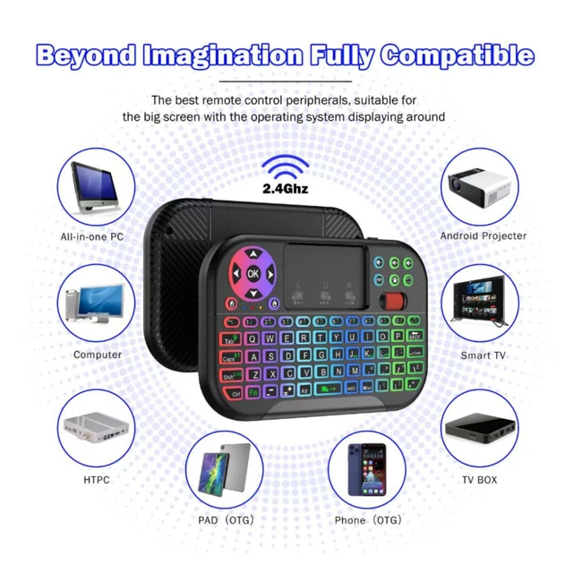 Alt view image 7 of 7 - Mini Bluetooth Keyboard with Touchpad,Blacklit Portable Dual Mode(2.4G Wireless+BT) Keyboard Mouse Combo,Rechargable Handheld Remote Controller Gaming Keypad for PC,Tablet,Laptop Smart TV Box Windows