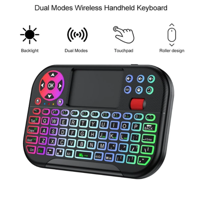Alt view image 2 of 7 - Mini Bluetooth Keyboard with Touchpad,Blacklit Portable Dual Mode(2.4G Wireless+BT) Keyboard Mouse Combo,Rechargable Handheld Remote Controller Gaming Keypad for PC,Tablet,Laptop Smart TV Box Windows